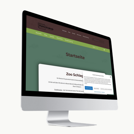 Eine Homepage für eine Firma in Ebern die Ihre eigene Tiernahrung verkauft Online Shop